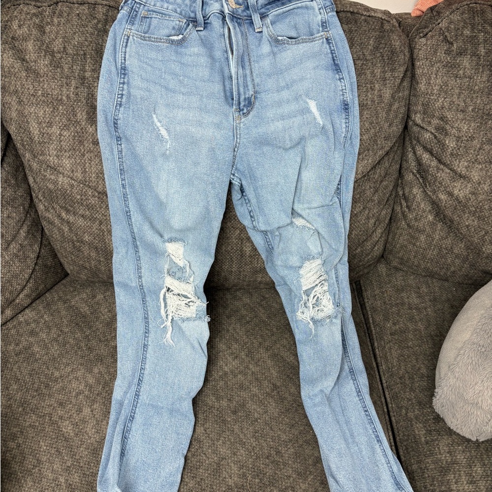 Hollister High Rise Light Blue Ripped Jeans
